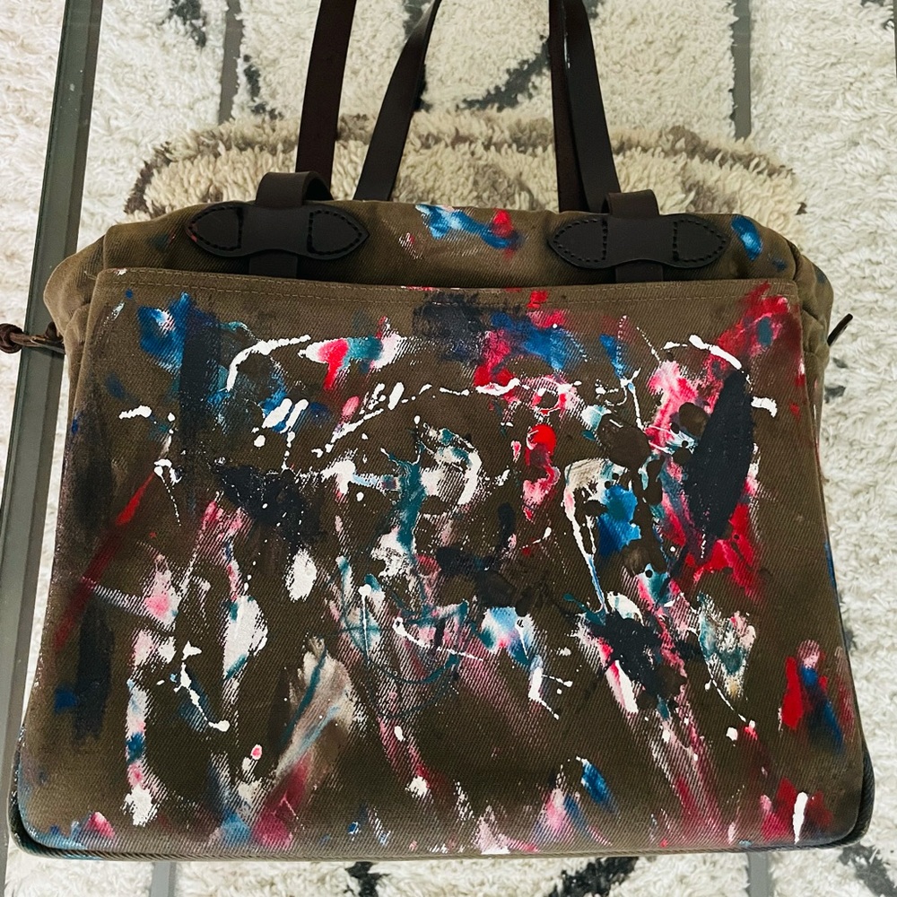 Paint splattered Filson Rugged Twill Tote w/Zip